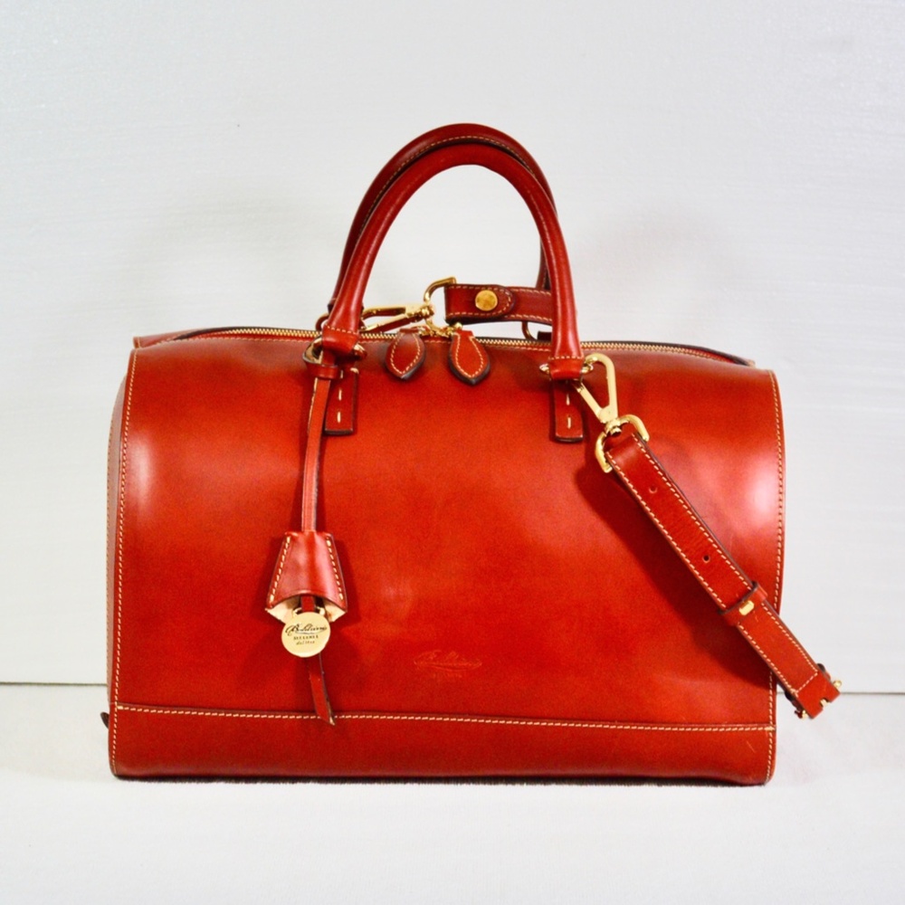Boldrini Selleria Brown Florentine Vacchetta Leather Women's Barrel Satchel Bag.